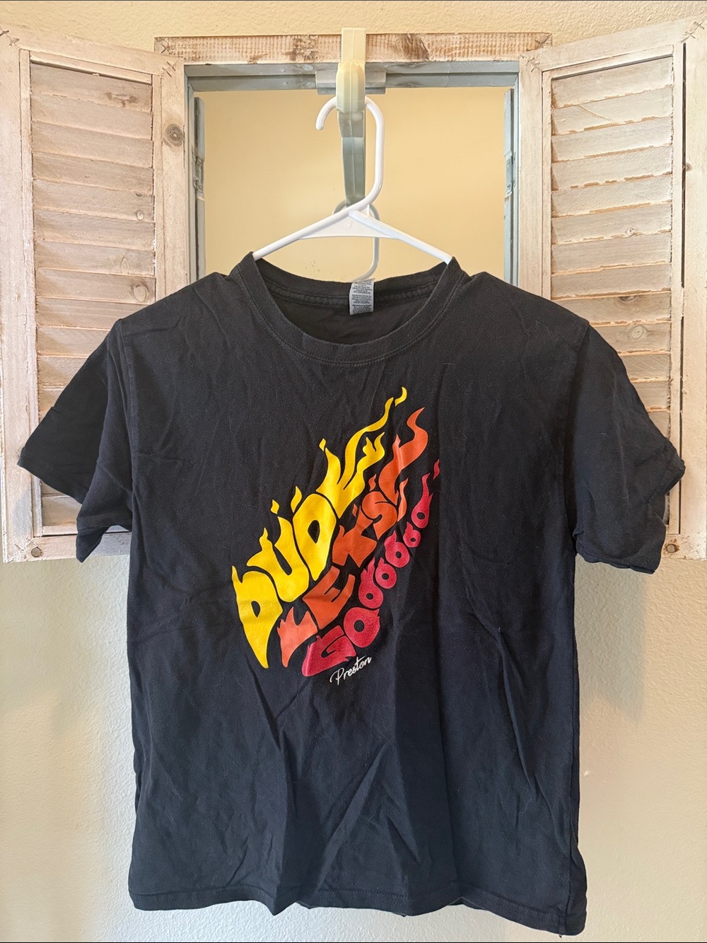 Preston Plays Black Kids Short Sleeve Gamer Tee with Yellow-Orange-Red Flame